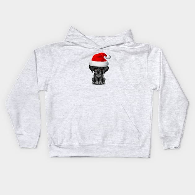 Black Lab Puppy Wearing a Santa Hat Kids Hoodie by jeffbartels